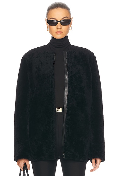 Toteme Zipped Teddy Shearling Jacket in Black