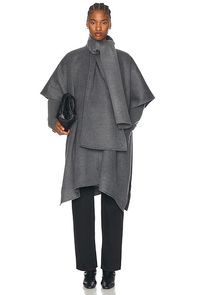 Toteme Double Scarf Coat in Mid Grey Melange