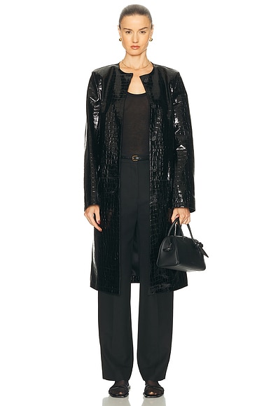 Toteme Croco Embossed Coat in Black