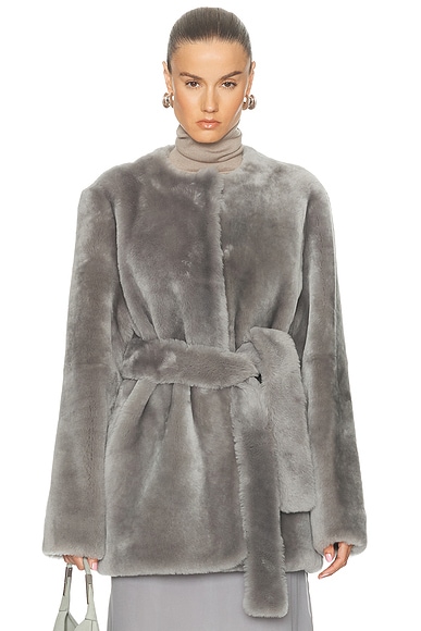 Toteme Plush Shearling Jacket in Grey