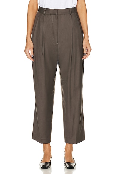 Totême Double Pleated Cropped Trouser In Brown