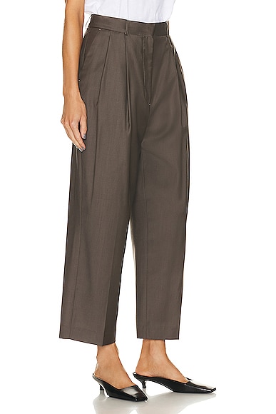 Shop Totême Double Pleated Cropped Trouser In Ash
