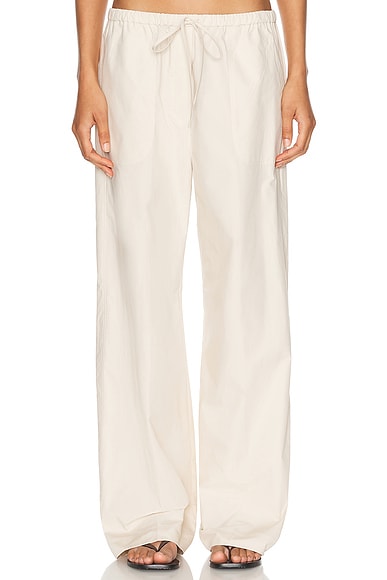 Toteme Cotton Drawstring Trousers in Stone