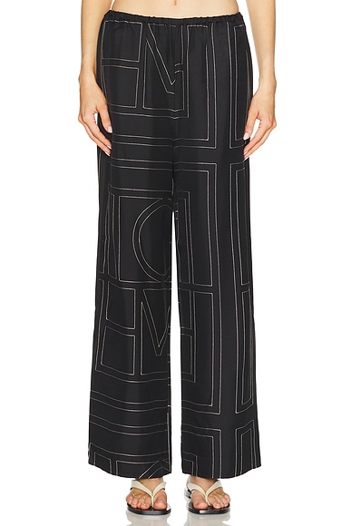 Toteme Monogram Silk PJ Bottom in Black