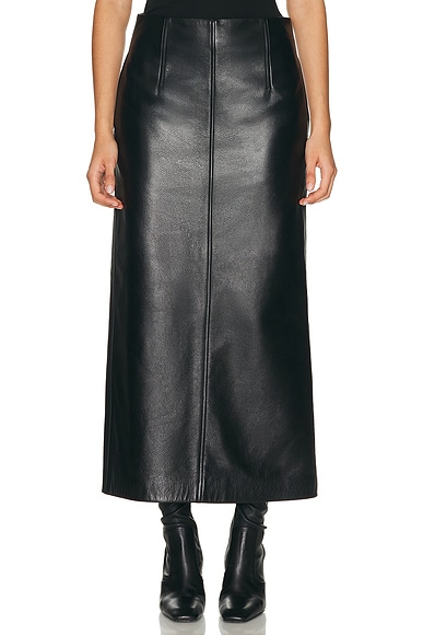 Grained Leather Straight Skirt
