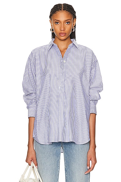 Toteme Striped Half Placket Shirt in Blue & White