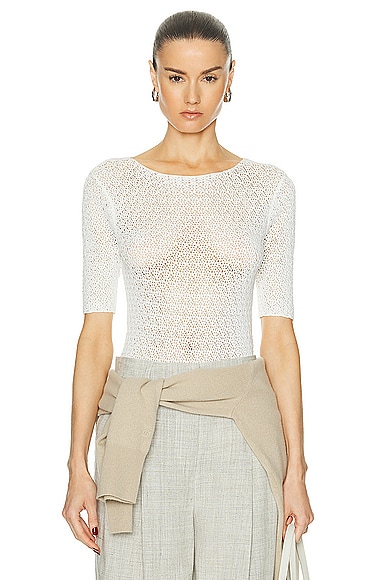 Toteme Crochet Knit Tee in Off White