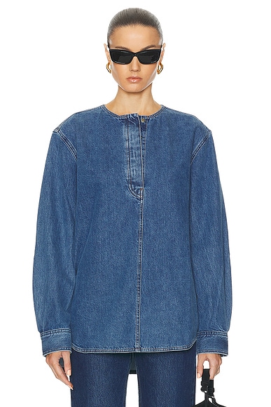 Toteme Collarless Shirt in Vibrant Blue