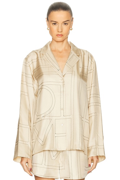 Toteme Monogram Silk PJ Top in Ivory Monogram