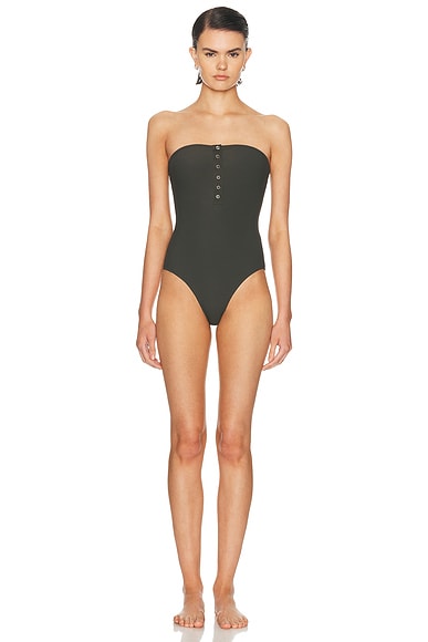 Ribbed Strapless One Piece Swimsuit