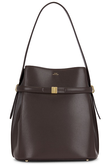 Toteme Belted Leather Bucket Bag in Bark