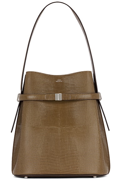 Toteme Belted Lizard Embossed Bucket Bag in Dark Olive