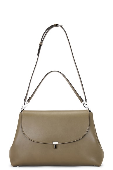 Toteme T-lock Leather Satchel Bag in Taupe
