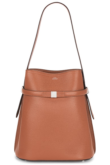 Belted Grained Leather Bucket Bag