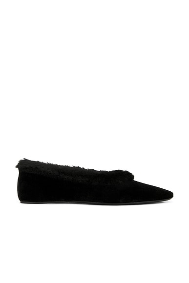 Toteme Shearling Edge Velvet Ballerina Flat in Black