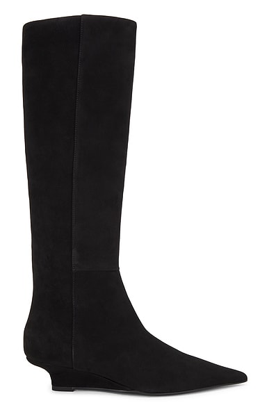 Toteme Sharp Suede Knee High Boot in Black