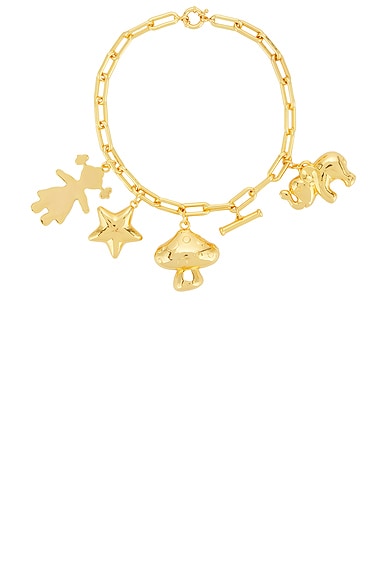 Timeless Pearly Girl, Star, Mushroom, & Elephant Charm Necklace in Gold
