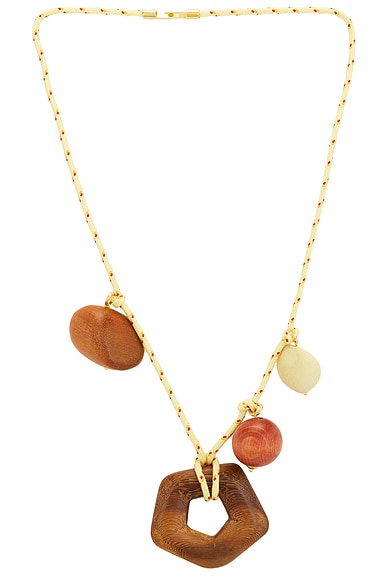 Timeless Pearly Wooden Charms Necklace in Yellow