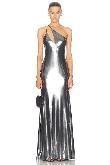 The Sei Double Strap Gown in Silver Foil