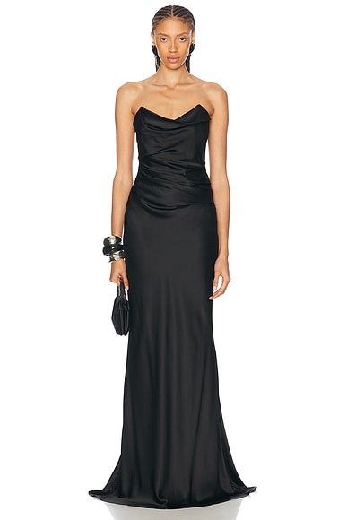 The Sei Cowl Bustier Gown in Black