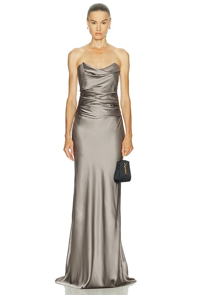 The Sei Cowl Bustier Gown in Steel