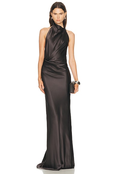 The Sei Halter Drape Bias Gown in Carbon
