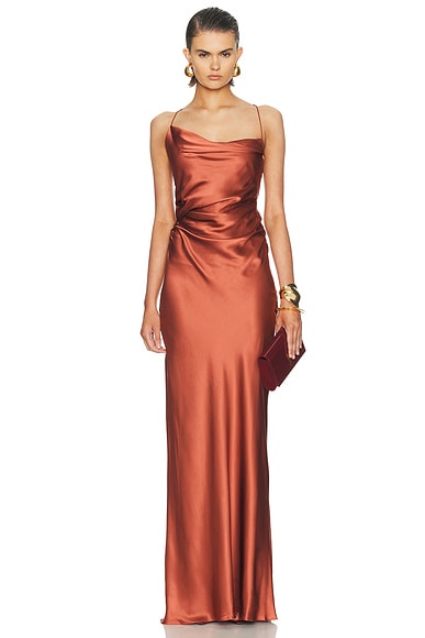 The Sei Cowl Bias Gown in Rosewood