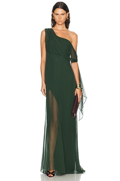 The Sei Chiffon Tie Draped Gown in Bottle