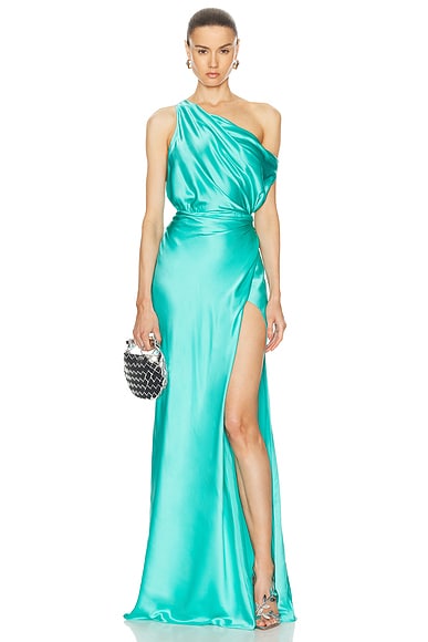 The Sei for FWRD Asymmetrical Wrap Gown in Turquoise