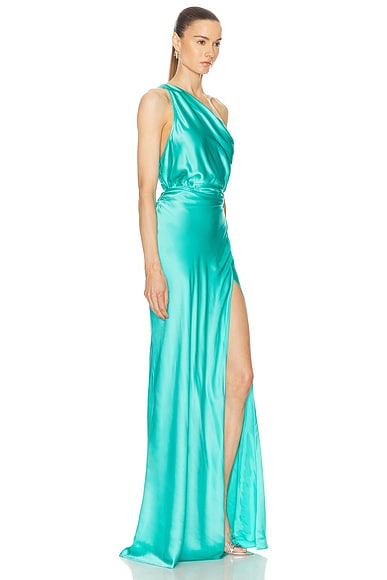 Shop The Sei For Fwrd Asymmetrical Wrap Gown In Turquoise