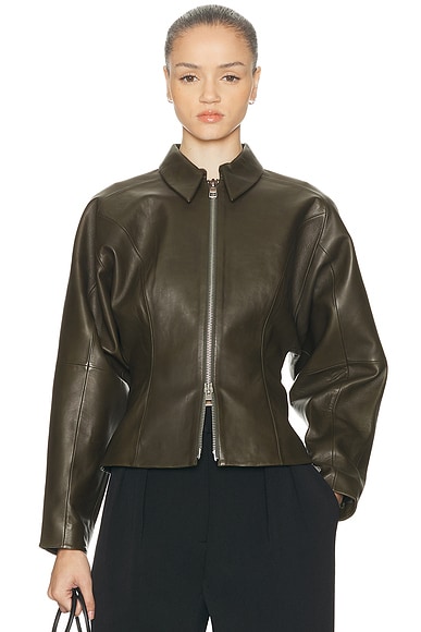 The Sei Fitted Leather Jacket in Army