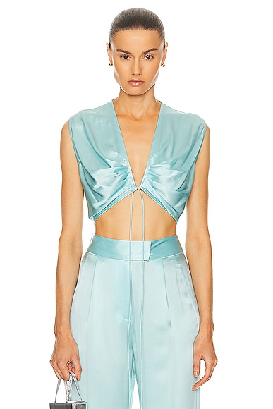 The Sei Draped Crop Top in Baby Blue