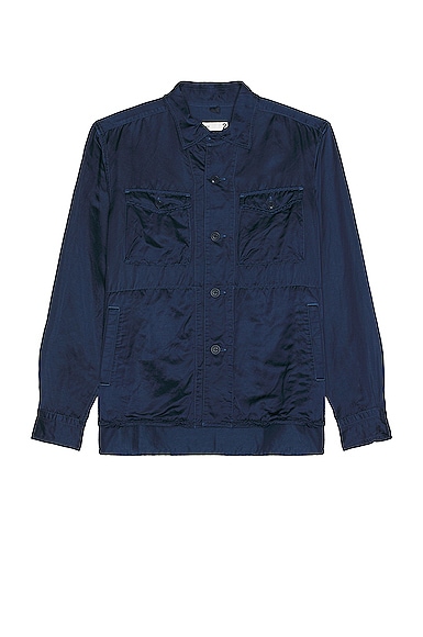 Garment Dye Viscose*linen*cotton Satin Cloth C.p.o. Shirt Jacket in Blue