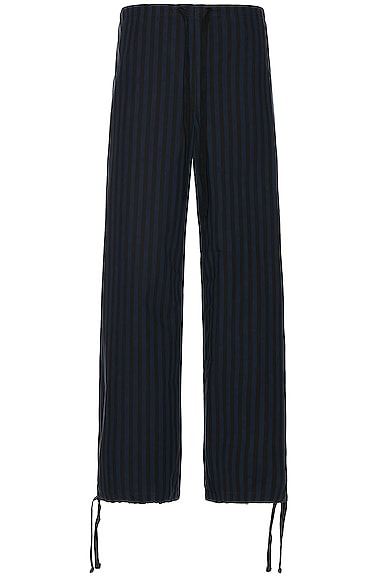 Block Stripe High Density Cloth Drawstring Wide Pants