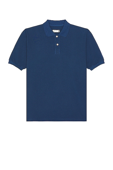 Cotton Pique Jersey Big Polo Shirt in Blue