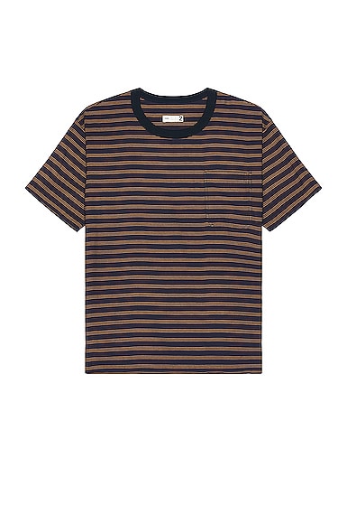 TS(S) Combination Horizontal Stripe Viscose*polyester Cloth Pocket T-shirt in Navy