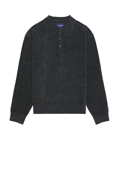 thisisneverthat Velvet Knit Polo in Black | FWRD