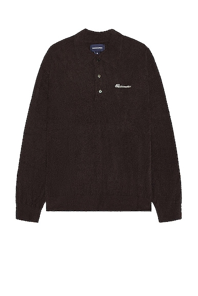thisisneverthat Script Shaggy Knit Polo in Dark Brown
