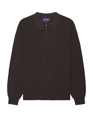 thisisneverthat Cable Knit Zip Polo in Brown