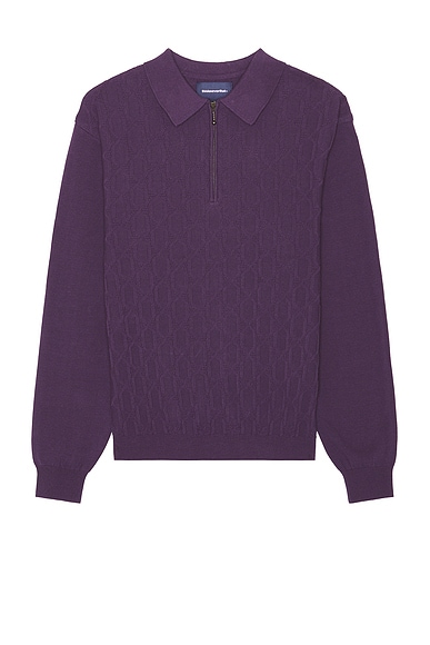 thisisneverthat Cable Knit Zip Polo in Violet
