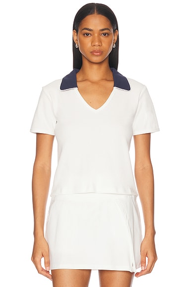 THE UPSIDE Jacobs V Neck Collared Polo Top in White