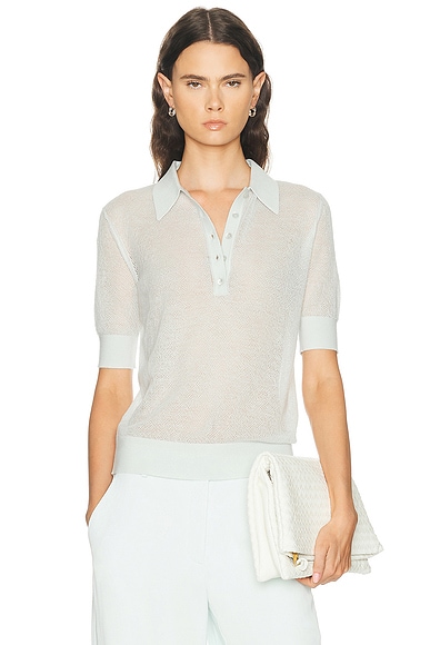 TWP Open Stitch Slim Polo Top in Blue Flower