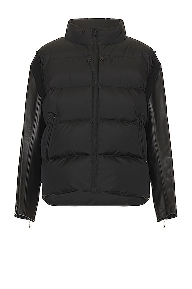 Undercover Leather Sleeve Puffer Blouson in Black