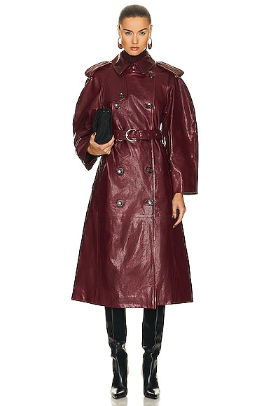 Ulla Johnson Marlowe Waxed-leather Trench Coat In Burgundy