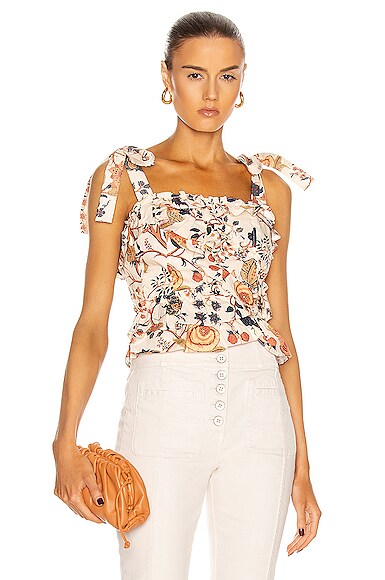 Click to view more detailed imagery on our partner's website Ulla Johnson Cleo Ruffled Floral Poplin Tank Top In Daisy