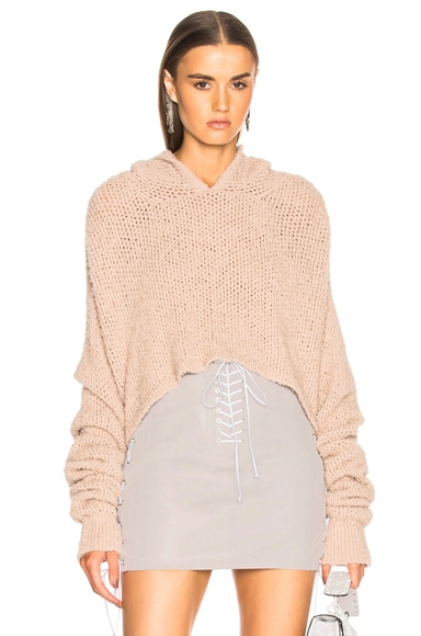 Mesh Cropped Knit Hoodie