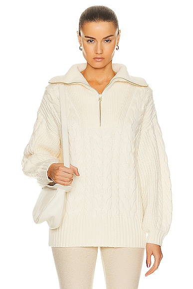Varley Daria Half Zip Cable Knit Sweater in Winter White