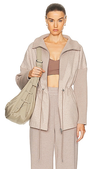 Varley Cotswold Longline Zip Through Sweater in Taupe Marl