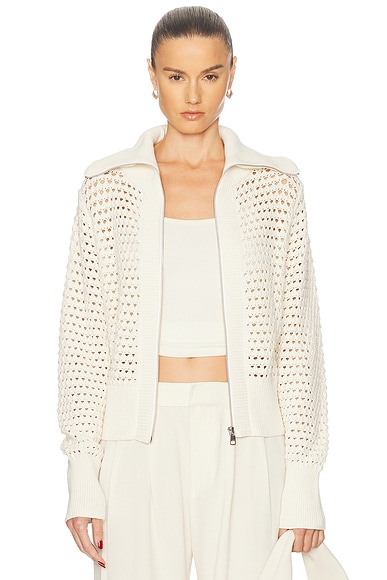 Varley Eloise Full Zip Knit Sweater in Egret