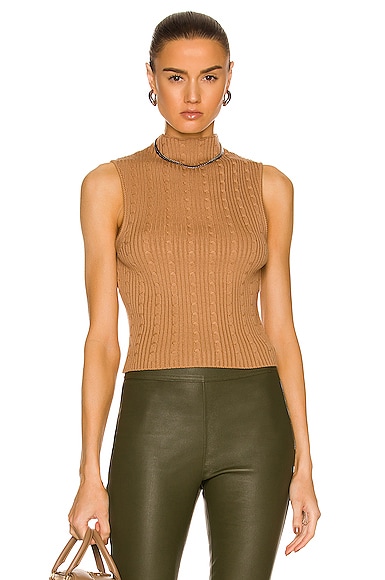 Sleeveless Crop Cable Turtleneck Top
